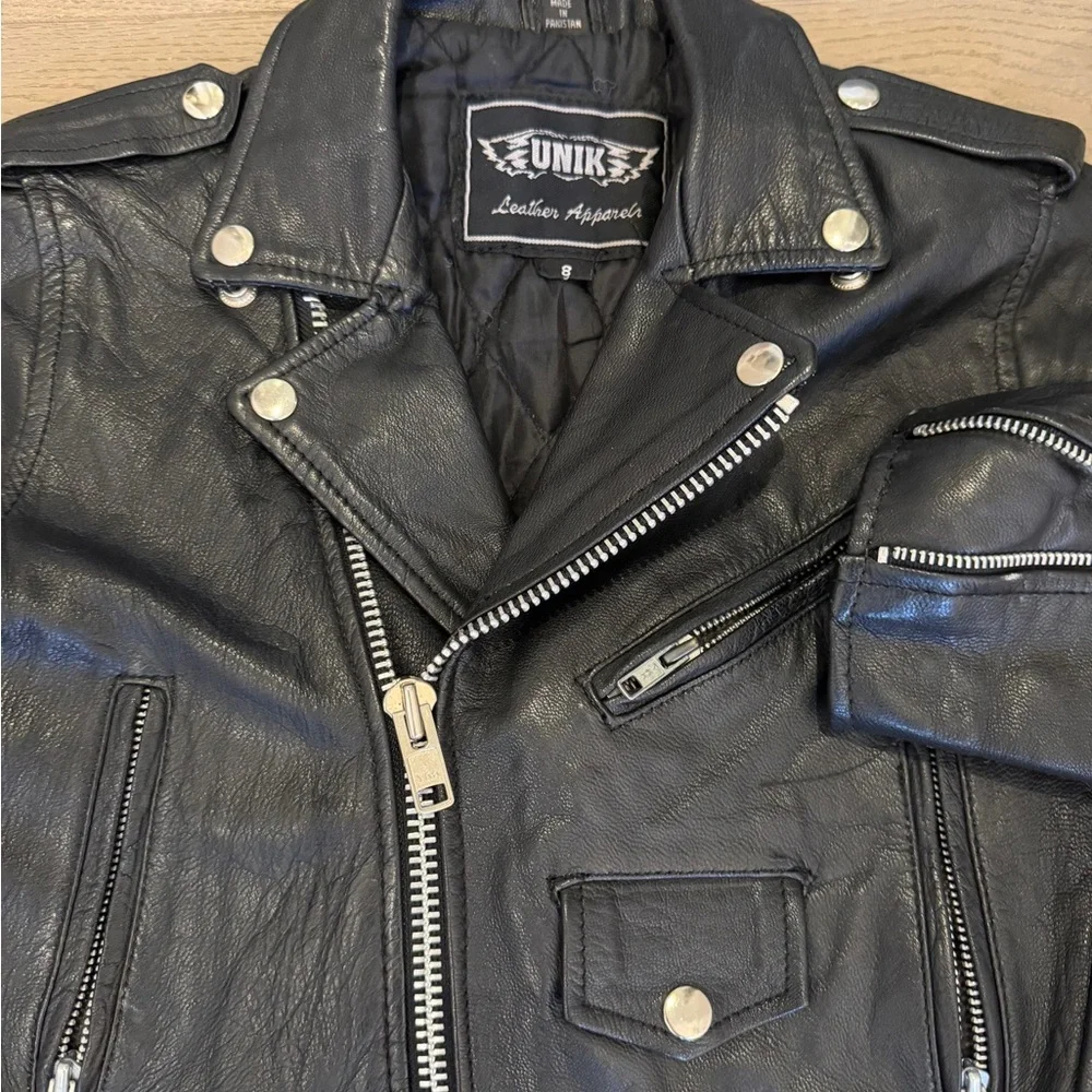 Unik Kids Black Leather Biker Jacket